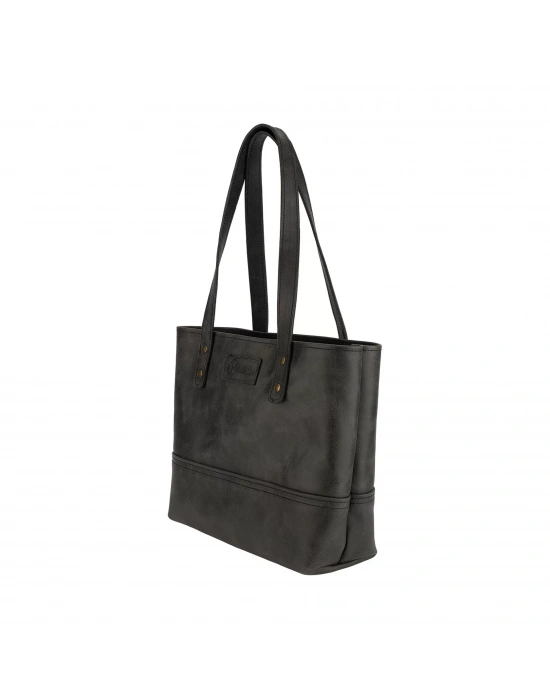 İsme Özel Tote Bag El Omuz Çantası - %100 Rainbow Deri - AC03003 - Antrasit
