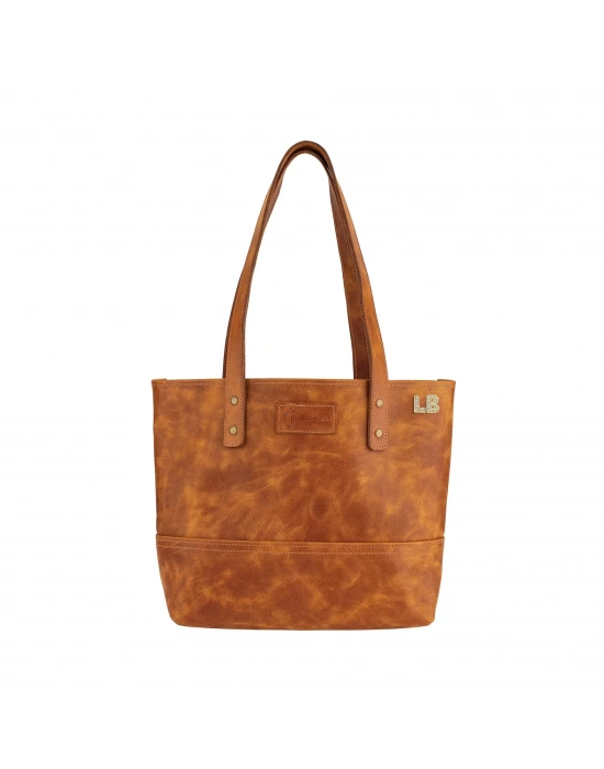 İsme Özel Tote Bag El Omuz Çantası - %100 Rainbow Deri - AC03003 - Camel