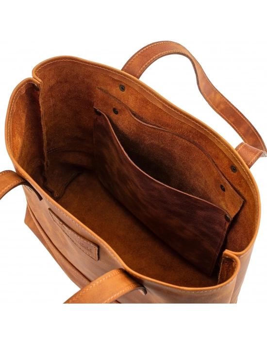 İsme Özel Tote Bag El Omuz Çantası - %100 Rainbow Deri - AC03003 - Camel