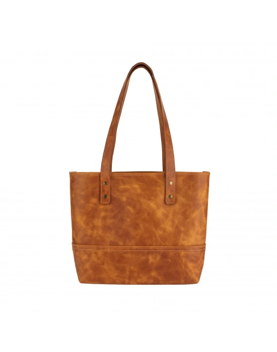 İsme Özel Tote Bag El Omuz Çantası - %100 Rainbow Deri - AC03003 - Camel