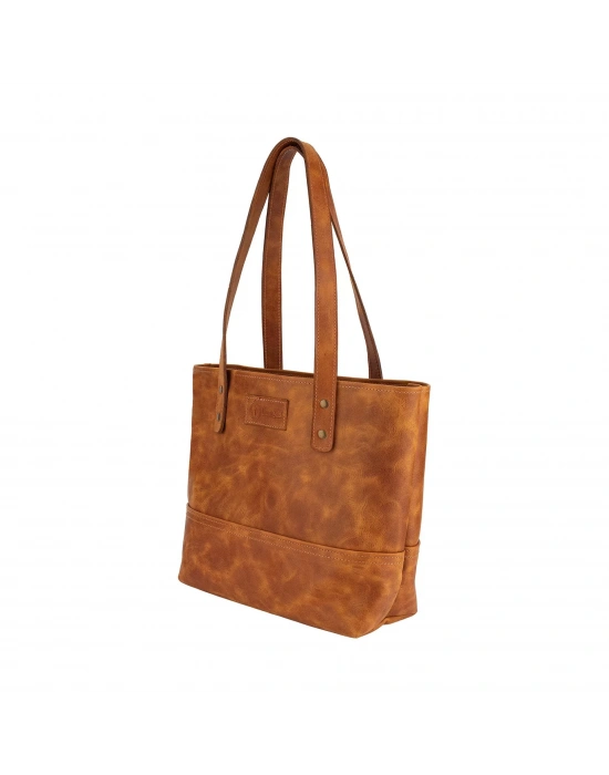 İsme Özel Tote Bag El Omuz Çantası - %100 Rainbow Deri - AC03003 - Camel