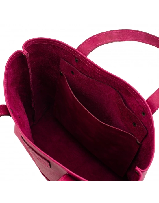 İsme Özel Tote Bag El Omuz Çantası - %100 Rainbow Deri - AC03003 - Fuşya