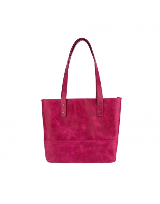 İsme Özel Tote Bag El Omuz Çantası - %100 Rainbow Deri - AC03003 - Fuşya