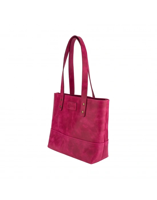 İsme Özel Tote Bag El Omuz Çantası - %100 Rainbow Deri - AC03003 - Fuşya