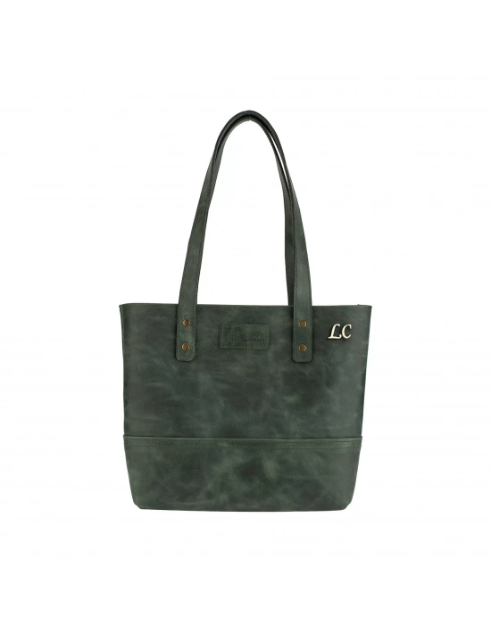 İsme Özel Tote Bag El Omuz Çantası - %100 Rainbow Deri - AC03003 - Haki