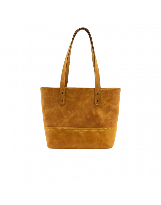 İsme Özel Tote Bag El Omuz Çantası - %100 Rainbow Deri - AC03003 - Hardal Sarısı