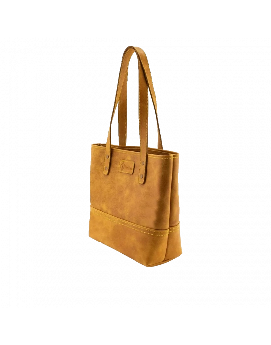 İsme Özel Tote Bag El Omuz Çantası - %100 Rainbow Deri - AC03003 - Hardal Sarısı