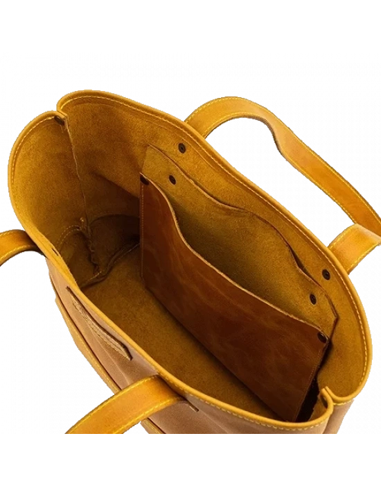 İsme Özel Tote Bag El Omuz Çantası - %100 Rainbow Deri - AC03003 - Hardal Sarısı