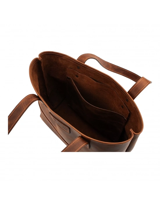 İsme Özel Tote Bag El Omuz Çantası - %100 Rainbow Deri - AC03003 - Kahverengi