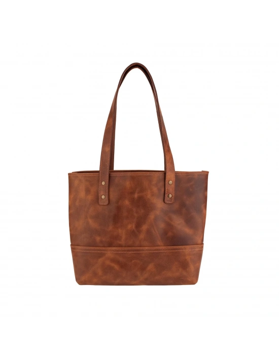 İsme Özel Tote Bag El Omuz Çantası - %100 Rainbow Deri - AC03003 - Kahverengi