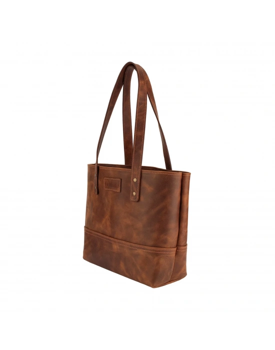 İsme Özel Tote Bag El Omuz Çantası - %100 Rainbow Deri - AC03003 - Kahverengi