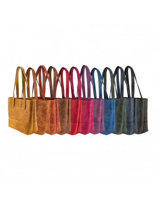 İsme Özel Tote Bag El Omuz Çantası - %100 Rainbow Deri - AC03003 - Kahverengi
