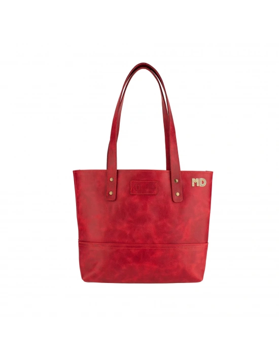 İsme Özel Tote Bag El Omuz Çantası - %100 Rainbow Deri - AC03003 - Kırmızı