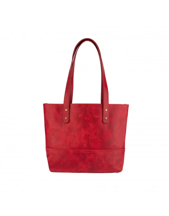 İsme Özel Tote Bag El Omuz Çantası - %100 Rainbow Deri - AC03003 - Kırmızı