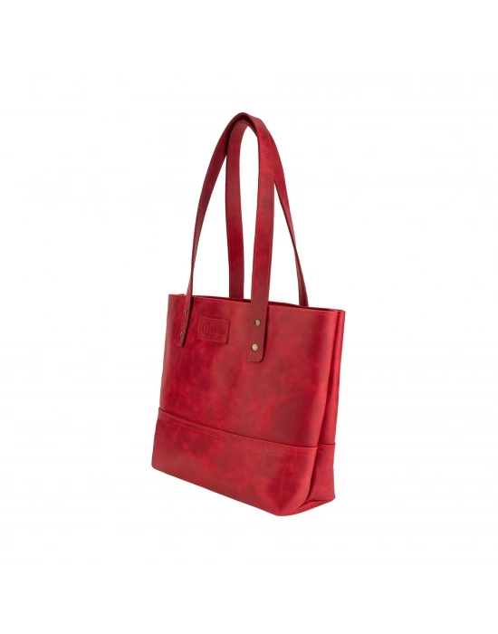 İsme Özel Tote Bag El Omuz Çantası - %100 Rainbow Deri - AC03003 - Kırmızı