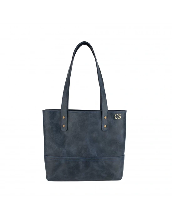 İsme Özel Tote Bag El Omuz Çantası - %100 Rainbow Deri - AC03003 - Lacivert