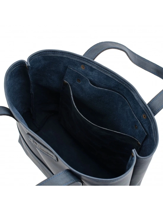 İsme Özel Tote Bag El Omuz Çantası - %100 Rainbow Deri - AC03003 - Lacivert