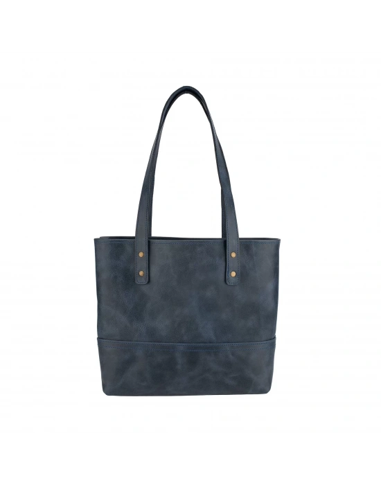 İsme Özel Tote Bag El Omuz Çantası - %100 Rainbow Deri - AC03003 - Lacivert