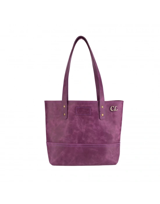 İsme Özel Tote Bag El Omuz Çantası - %100 Rainbow Deri - AC03003 - Mor
