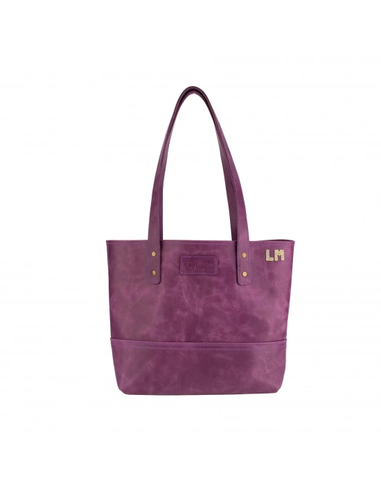 İsme Özel Tote Bag El Omuz Çantası - %100 Rainbow Deri - AC03003 - Mor