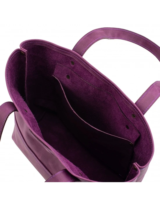 İsme Özel Tote Bag El Omuz Çantası - %100 Rainbow Deri - AC03003 - Mor