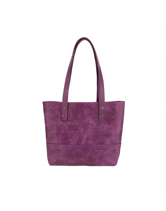 İsme Özel Tote Bag El Omuz Çantası - %100 Rainbow Deri - AC03003 - Mor