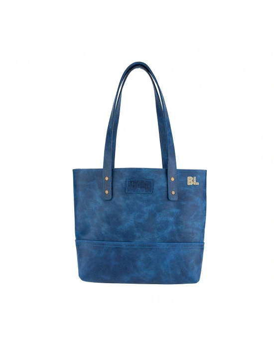 İsme Özel Tote Bag El Omuz Çantası - %100 Rainbow Deri - AC03003 - Saks Mavisi