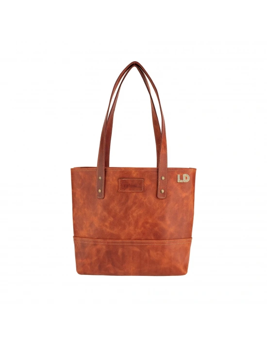 İsme Özel Tote Bag El Omuz Çantası - %100 Rainbow Deri - AC03003 - Tobacco