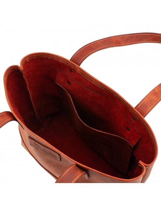 İsme Özel Tote Bag El Omuz Çantası - %100 Rainbow Deri - AC03003 - Tobacco