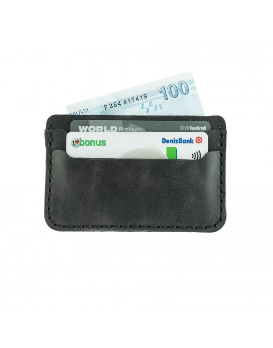 İsme Özel Yatay Kartlık - %100 Rainbow Deri - A011001 - Antrasit