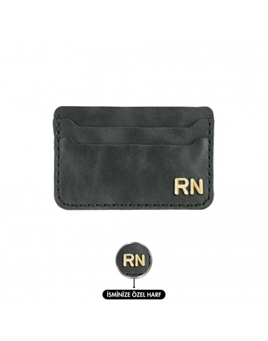 İsme Özel Yatay Kartlık - %100 Rainbow Deri - A011001 - Antrasit