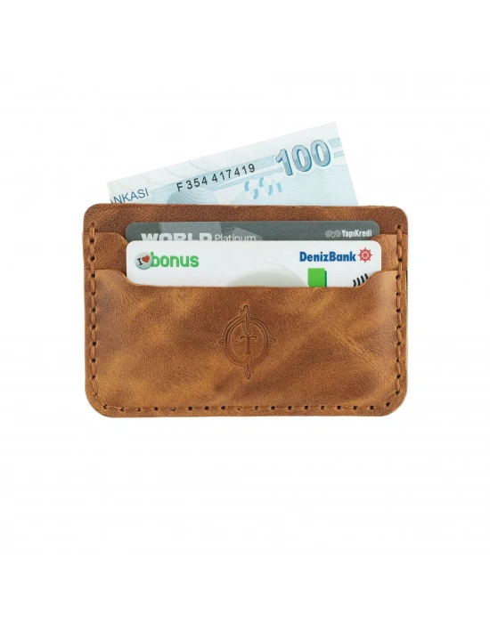 İsme Özel Yatay Kartlık - %100 Rainbow Deri - A011001 - Camel