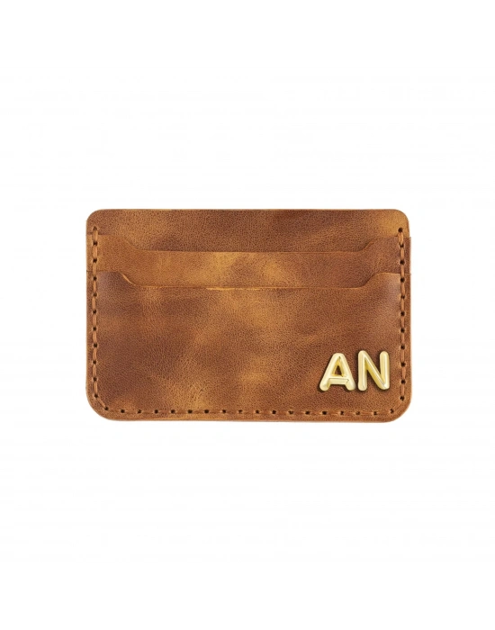 İsme Özel Yatay Kartlık - %100 Rainbow Deri - A011001 - Camel