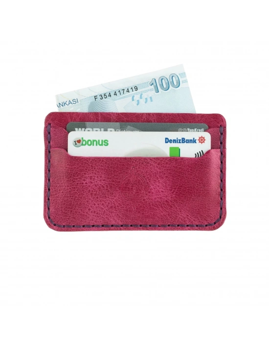 İsme Özel Yatay Kartlık - %100 Rainbow Deri - A011001 - Fuşya