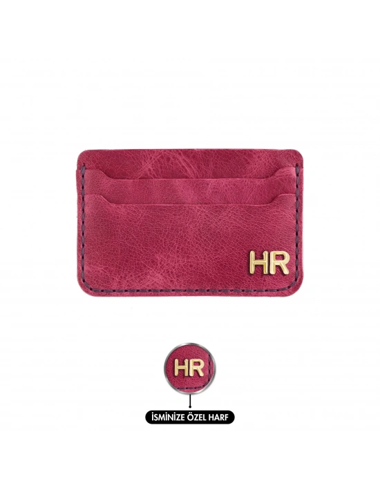 İsme Özel Yatay Kartlık - %100 Rainbow Deri - A011001 - Fuşya