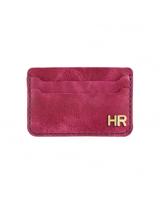 İsme Özel Yatay Kartlık - %100 Rainbow Deri - A011001 - Fuşya