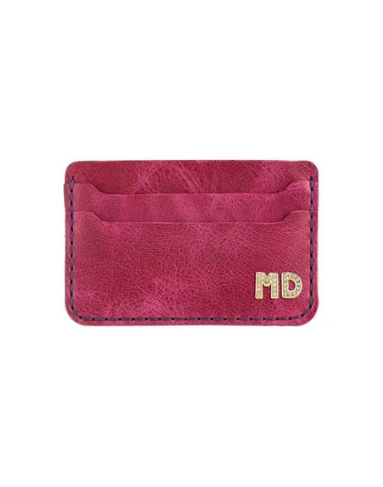 İsme Özel Yatay Kartlık - %100 Rainbow Deri - A011001 - Fuşya