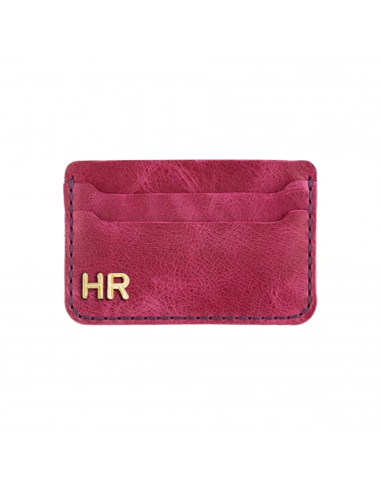 İsme Özel Yatay Kartlık - %100 Rainbow Deri - A011001 - Fuşya