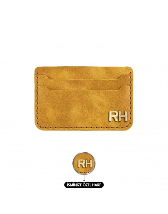İsme Özel Yatay Kartlık - %100 Rainbow Deri - A011001 - Hardal Sarısı