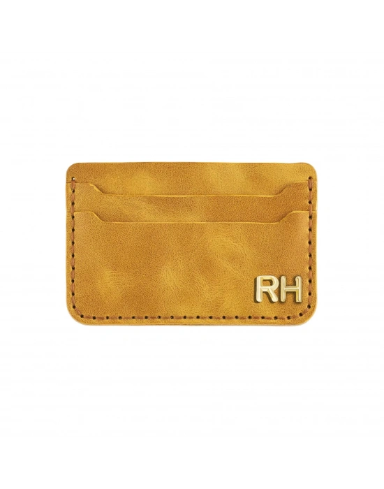 İsme Özel Yatay Kartlık - %100 Rainbow Deri - A011001 - Hardal Sarısı