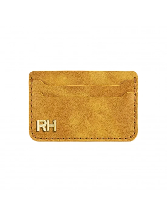 İsme Özel Yatay Kartlık - %100 Rainbow Deri - A011001 - Hardal Sarısı