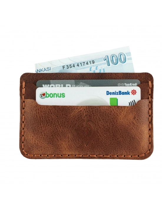 İsme Özel Yatay Kartlık - %100 Rainbow Deri - A011001 - Kahverengi