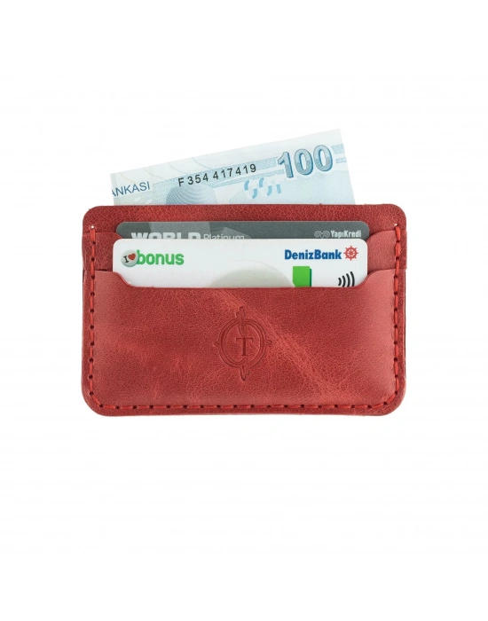 İsme Özel Yatay Kartlık - %100 Rainbow Deri - A011001 - Kırmızı