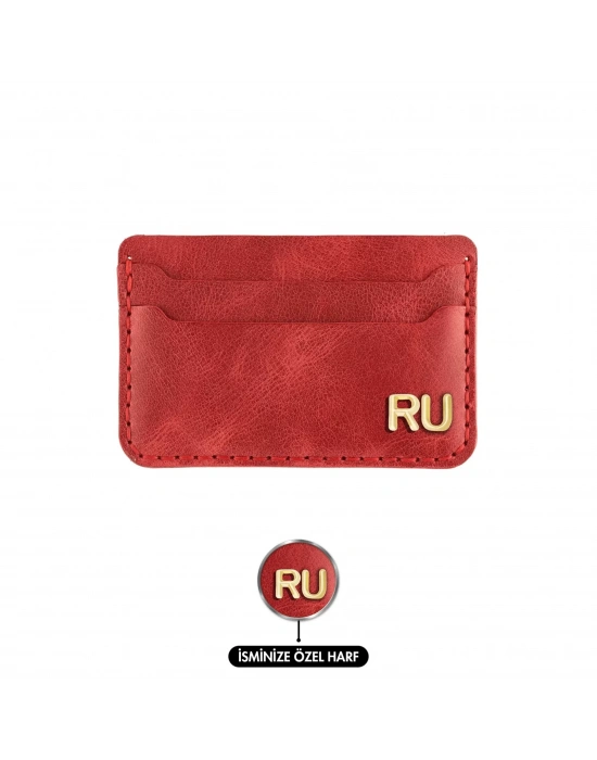 İsme Özel Yatay Kartlık - %100 Rainbow Deri - A011001 - Kırmızı