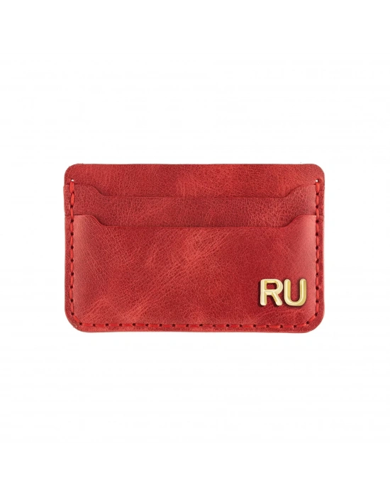 İsme Özel Yatay Kartlık - %100 Rainbow Deri - A011001 - Kırmızı