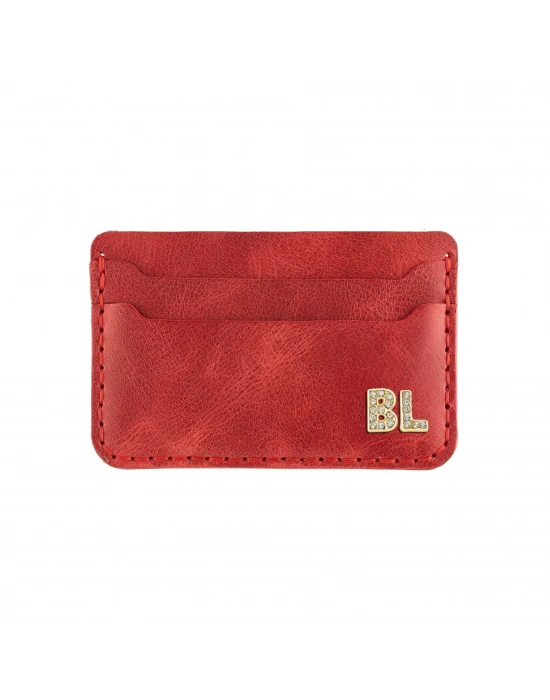 İsme Özel Yatay Kartlık - %100 Rainbow Deri - A011001 - Kırmızı