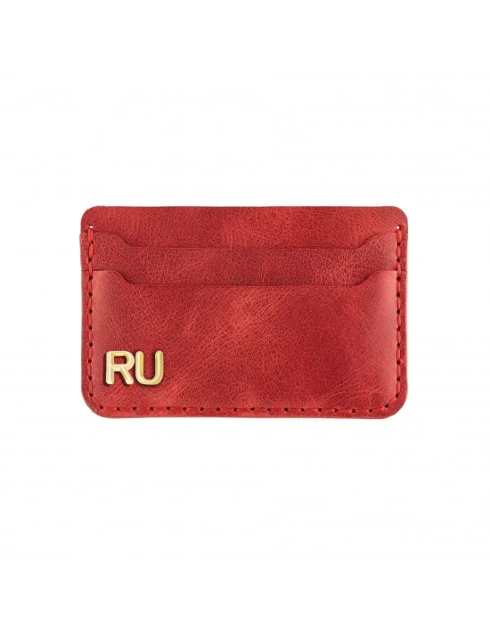 İsme Özel Yatay Kartlık - %100 Rainbow Deri - A011001 - Kırmızı