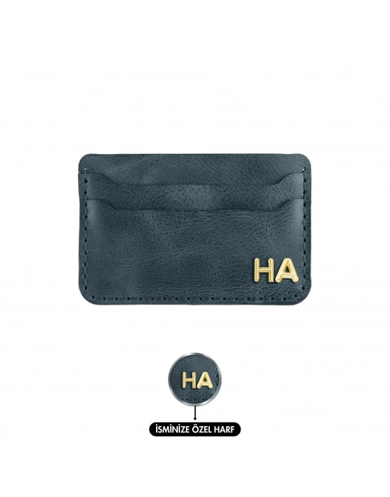 İsme Özel Yatay Kartlık - %100 Rainbow Deri - A011001 - Lacivert