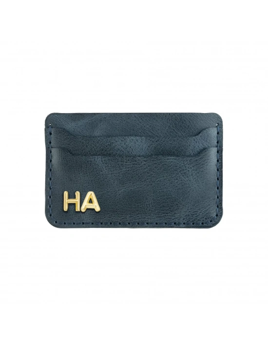 İsme Özel Yatay Kartlık - %100 Rainbow Deri - A011001 - Lacivert