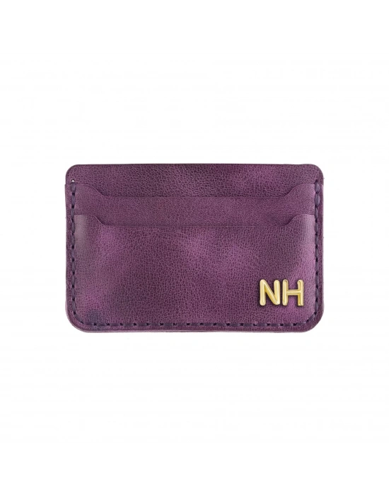 İsme Özel Yatay Kartlık - %100 Rainbow Deri - A011001 - Mor